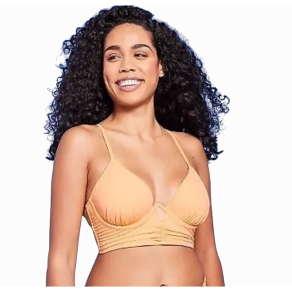 Shade & Shore - Women's Bikini Top Shirred Keyhole Underwire - Orange Peach-34C